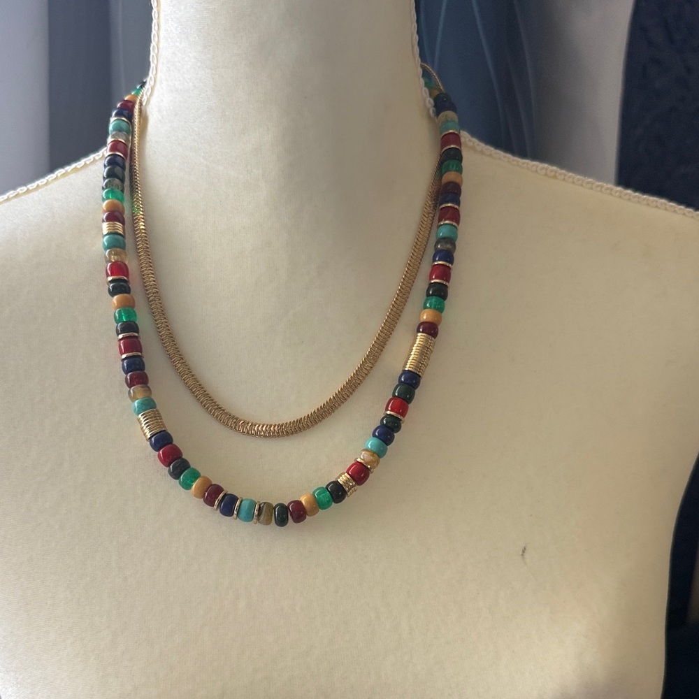 Evereve Multicolor Beaded Necklace with Gold Chain